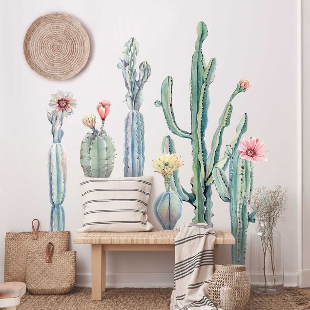 Wallstickers Planter Watercolor Cactus Blossom Set XXL