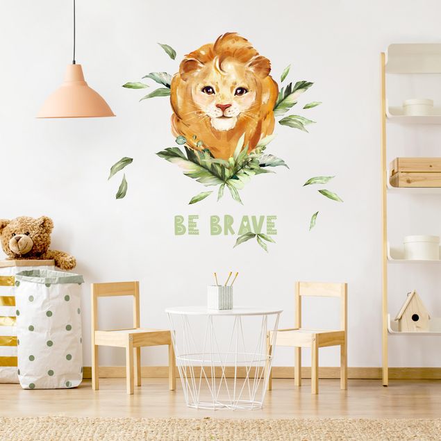 Wallstickers ordsprog Watercolor Lion - Be Brave