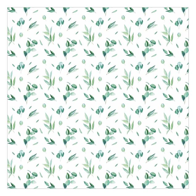 Tapet Watercolor Pattern Leaves And Eucalyptus