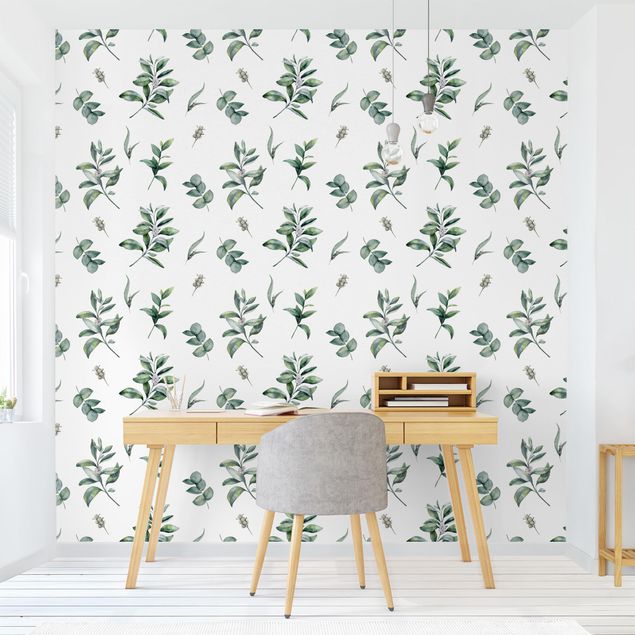 Tapet moderne Watercolor Pattern Branches And Leaves