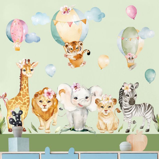 Wallstickers skovens dyr Watercolour Safari Balloon Animal Set