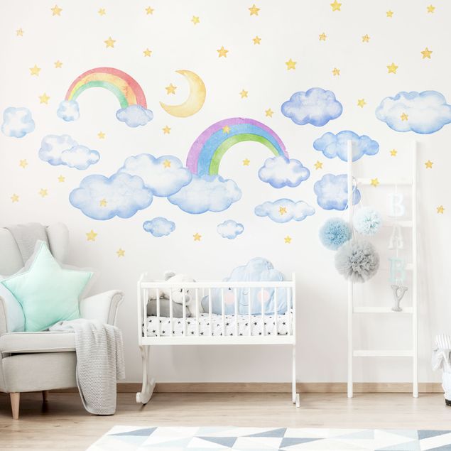 Børneværelse deco Watercolour Clouds Rainbow Stars Set