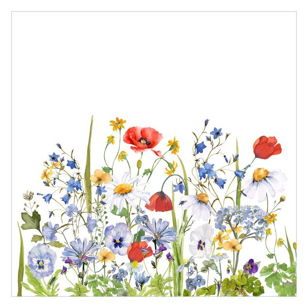 Tapet Watercolour Flower Meadow With Poppies