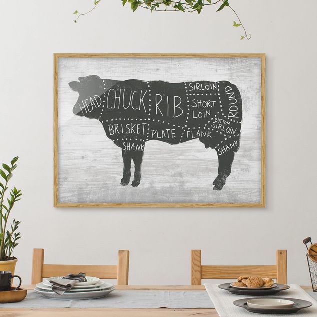 Indrammede plakater sort og hvid Butcher Board - Beef