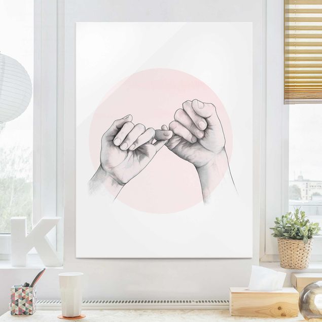 Glas magnettavla Illustration Hands Friendship Circle Pink White