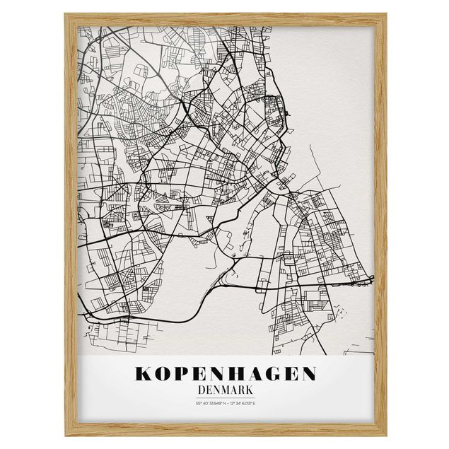 Indrammede plakater ordsprog Copenhagen City Map - Classic