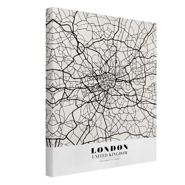 Billeder på lærred sort og hvid London City Map - Classic