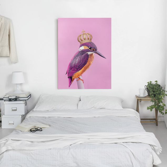 Billeder på lærred kunsttryk Pink Kingfisher With Crown