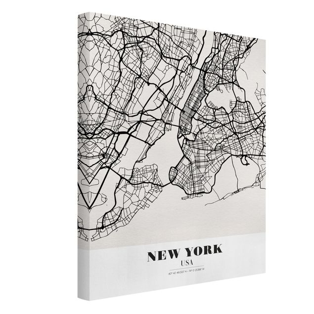 Billeder på lærred sort og hvid New York City Map - Classic