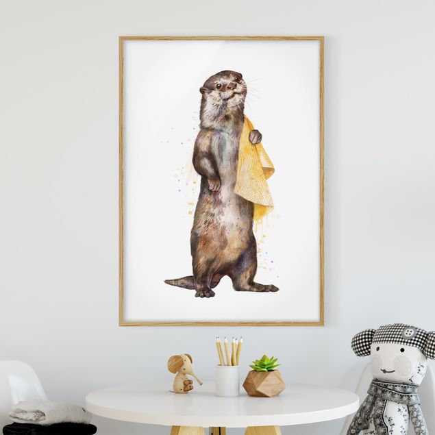 køkken dekorationer Illustration Otter With Towel Painting White