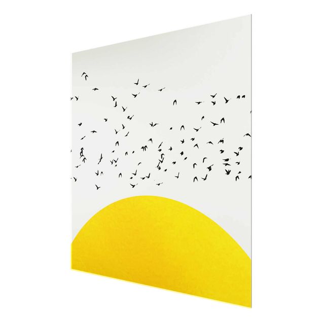 Billeder kunsttryk Flock Of Birds In Front Of Yellow Sun