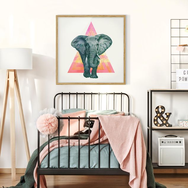 Indrammede plakater dyr Illustration Elephant Front Triangle Painting