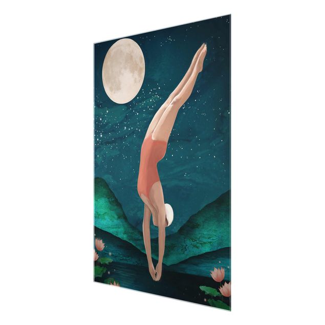 Billeder blå Illustration Bather Woman Moon Painting