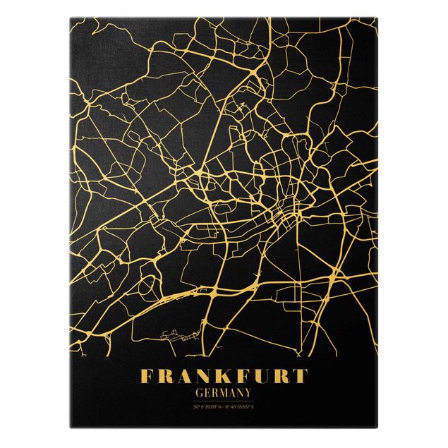 Billeder på lærred guld Frankfurt City City Map - Classic Black