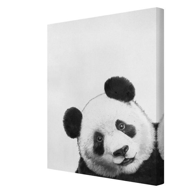 Billeder på lærred kunsttryk Illustration Panda Black And White Drawing