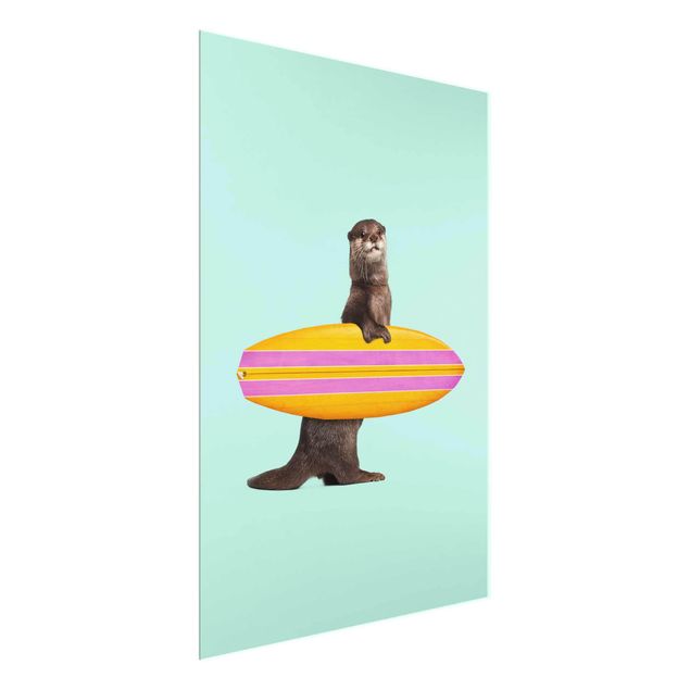 Glasbilleder dyr Otter With Surfboard