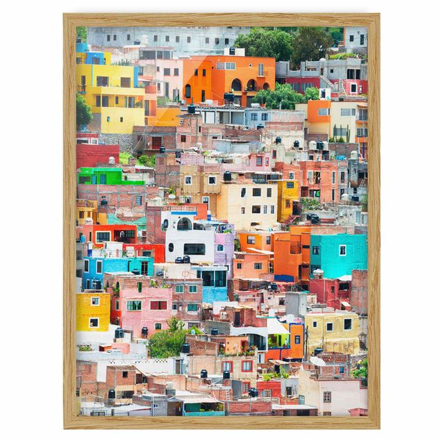 Indrammede plakater kunsttryk Coloured Houses Front Guanajuato