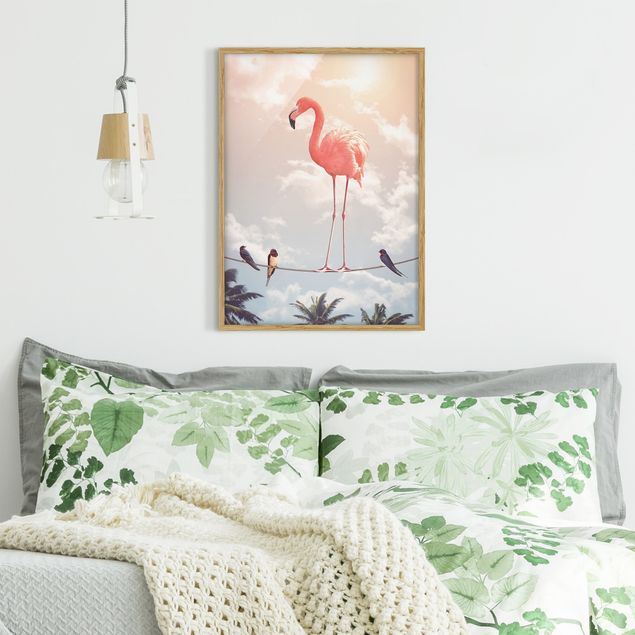 Indrammede plakater blomster Sky With Flamingo