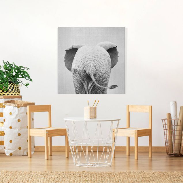 Billeder elefanter Baby Elephant From Behind Black And White