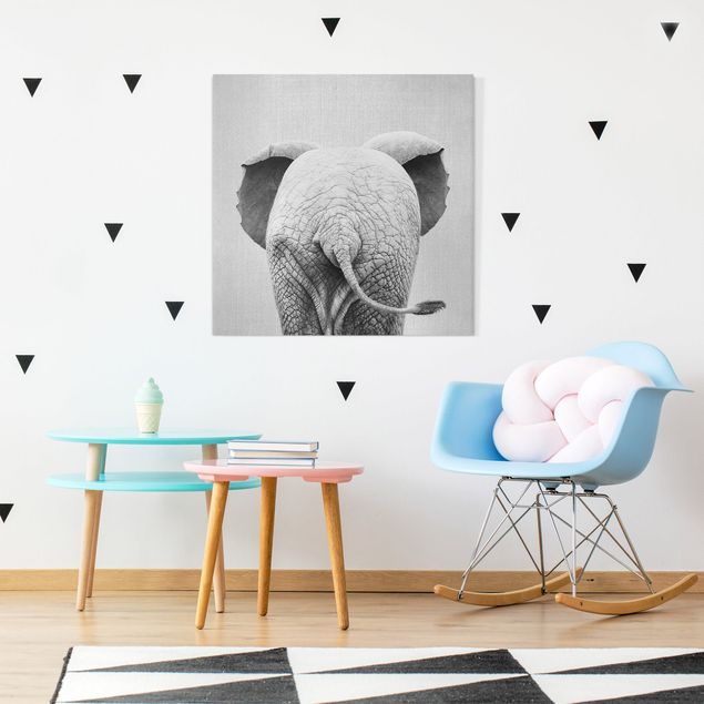 Børneværelse deco Baby Elephant From Behind Black And White