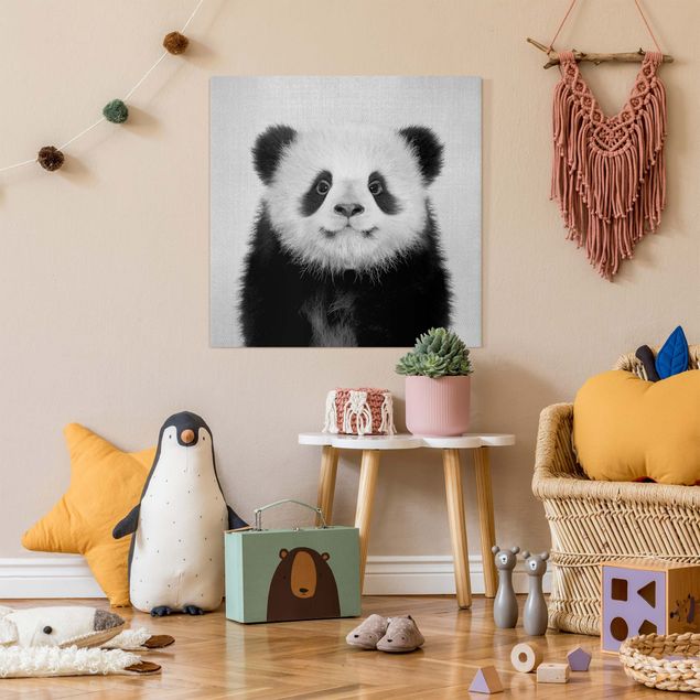 Billeder på lærred sort og hvid Baby Panda Prian Black And White