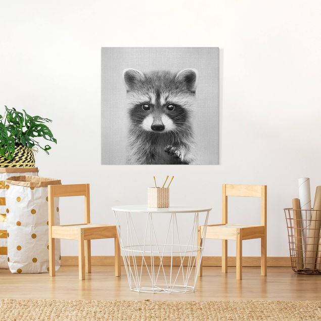 Billeder på lærred sort og hvid Baby Raccoon Wicky Black And White