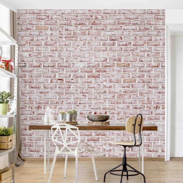 Industriel tapet Brick Wall Shabby Painted White