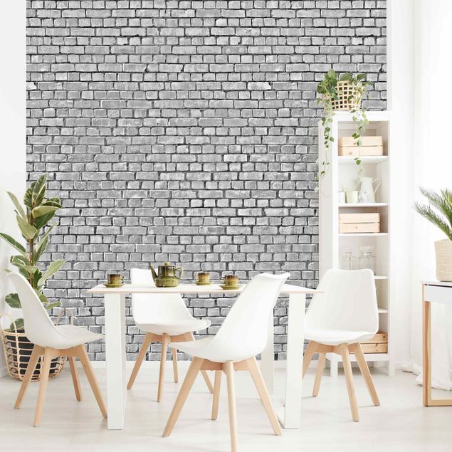 Tapet med mønster Brick Tile Wallpaper Black And White