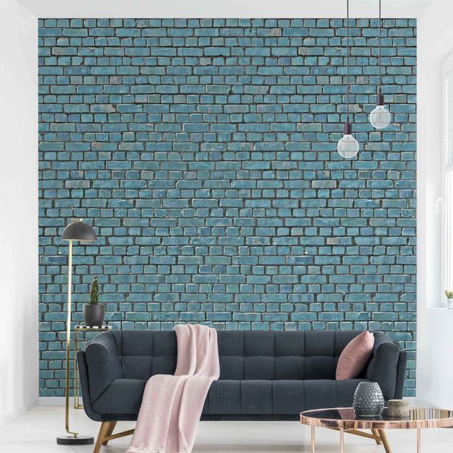 køkken dekorationer Brick Tile Wallpaper Turquoise Blue