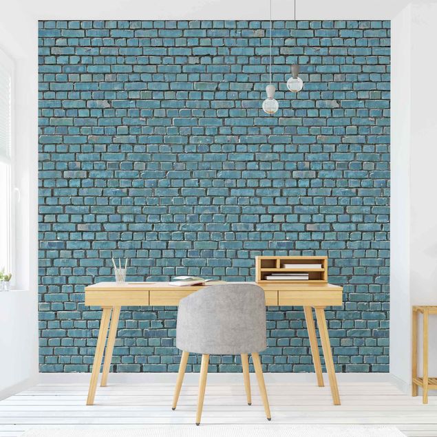 Murstenstapet Brick Tile Wallpaper Turquoise Blue