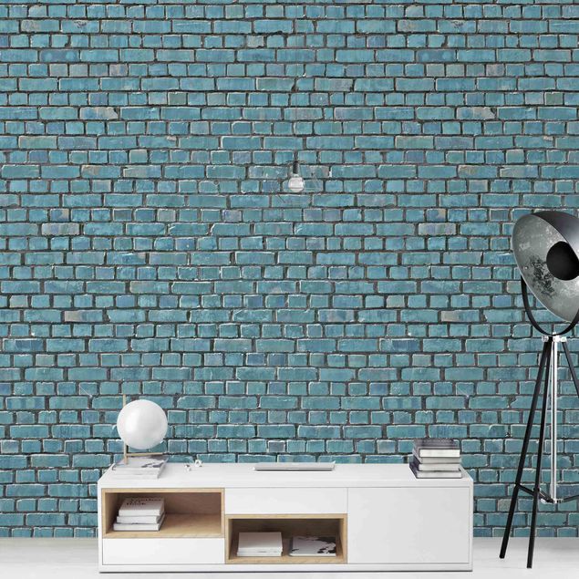 3d tapet Brick Tile Wallpaper Turquoise Blue