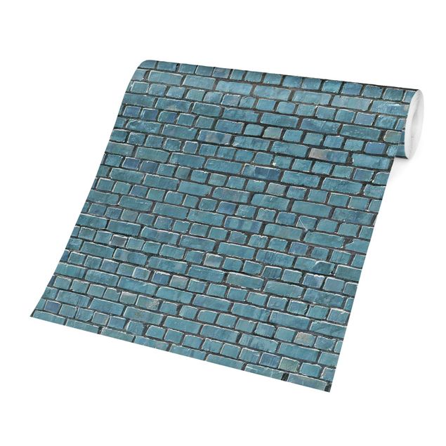 Tapet industriel Brick Tile Wallpaper Turquoise Blue