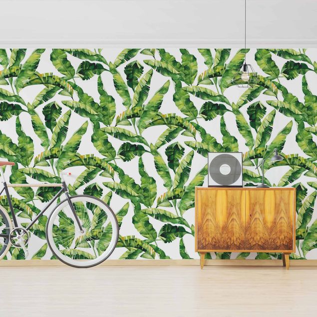 Tapet mønster Banana Leaf Watercolour Pattern