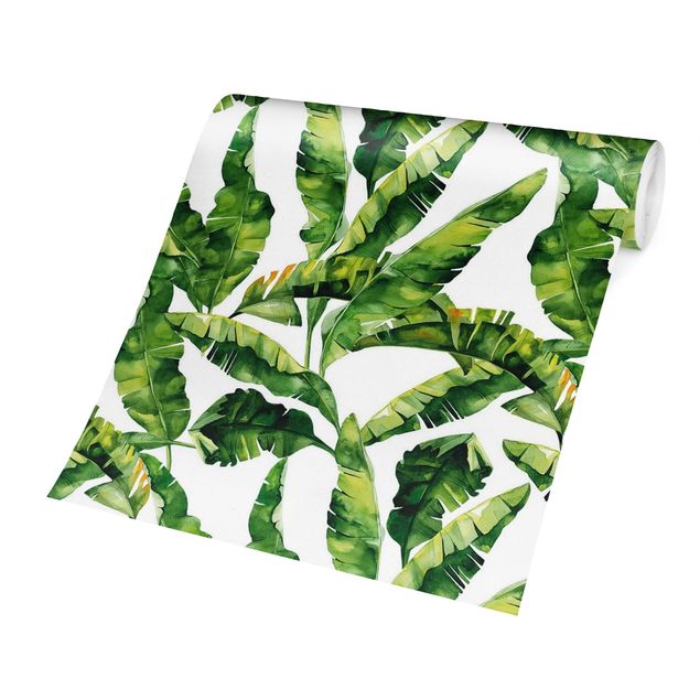 Fototapet grøn Banana Leaf Watercolour Pattern