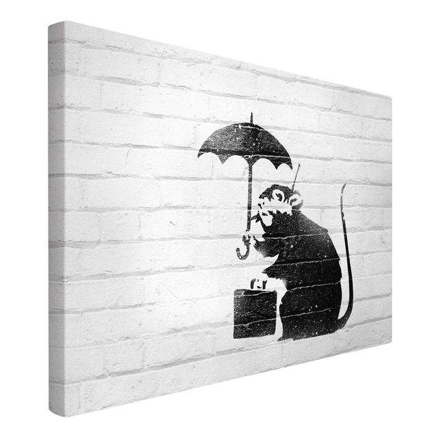 Billeder sort og hvid Banksy - Rat With Umbrella