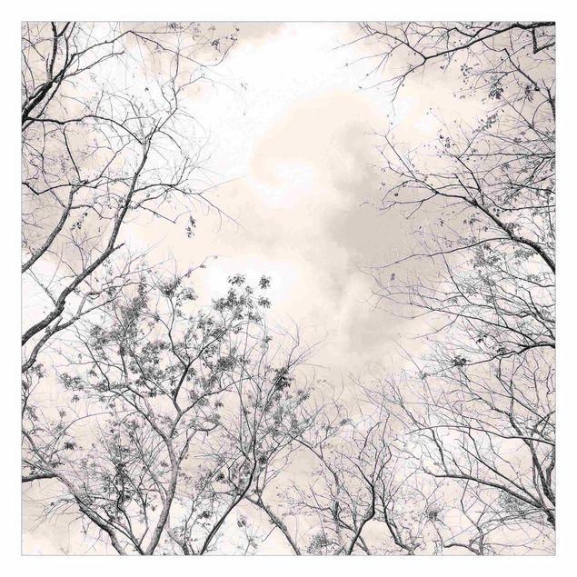 Tapet Treetops In The Sky In Warm Grey