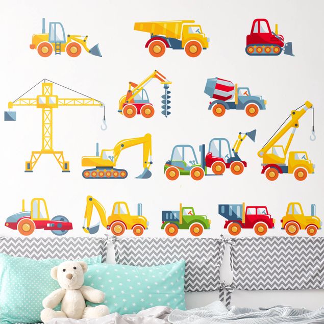 Wallstickers byggeplads Plan site vehicles set