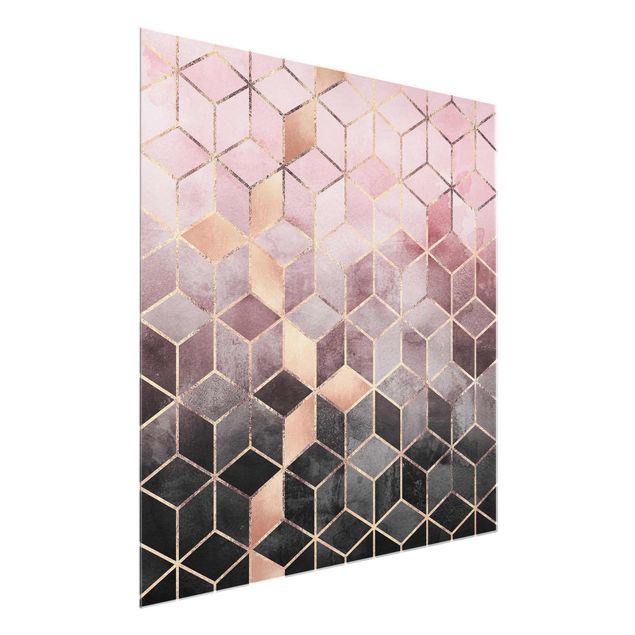 Glasbilleder abstrakt Pink Grey Golden Geometry