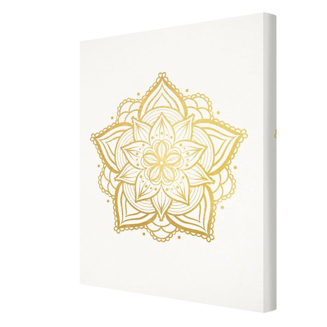 Billeder på lærred Mandala Flower Illustration White Gold