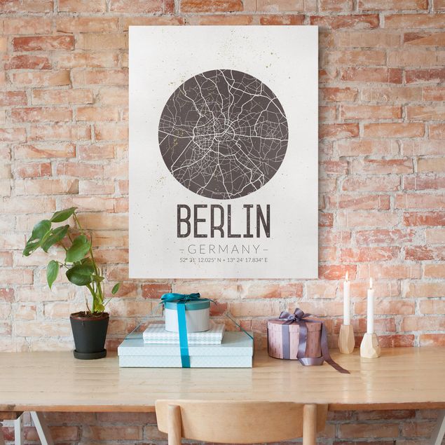 Billeder på lærred sort og hvid City Map Berlin - Retro