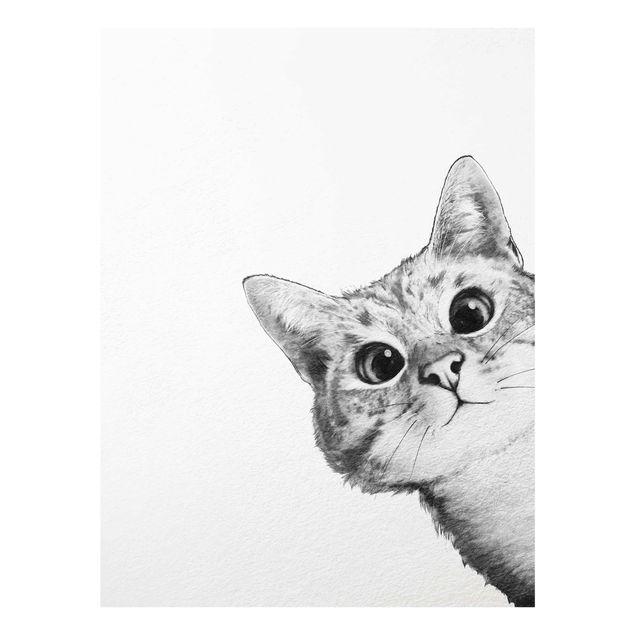 Glasbilleder sort og hvid Illustration Cat Drawing Black And White