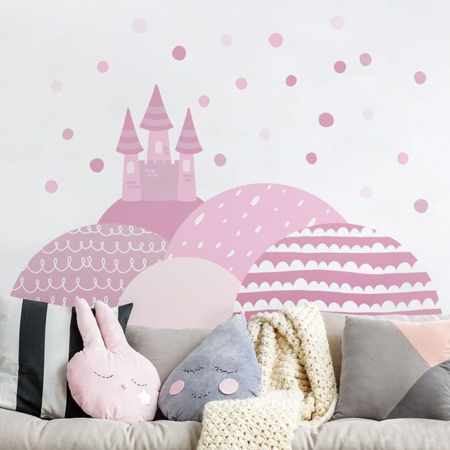 Wallstickers prinzessin Mountains castle pastel pink
