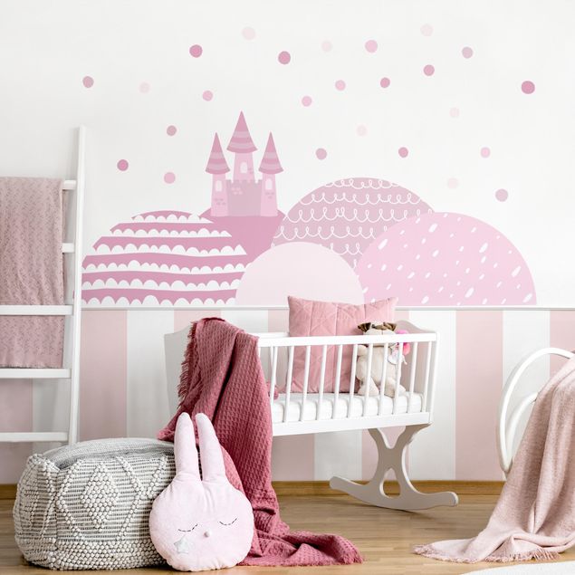 Wallstickers Mountains castle pastel pink