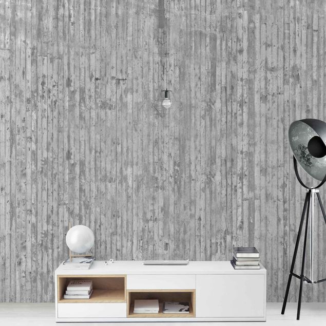 Mønstret tapeter Concrete Look Wallpaper With Stripes
