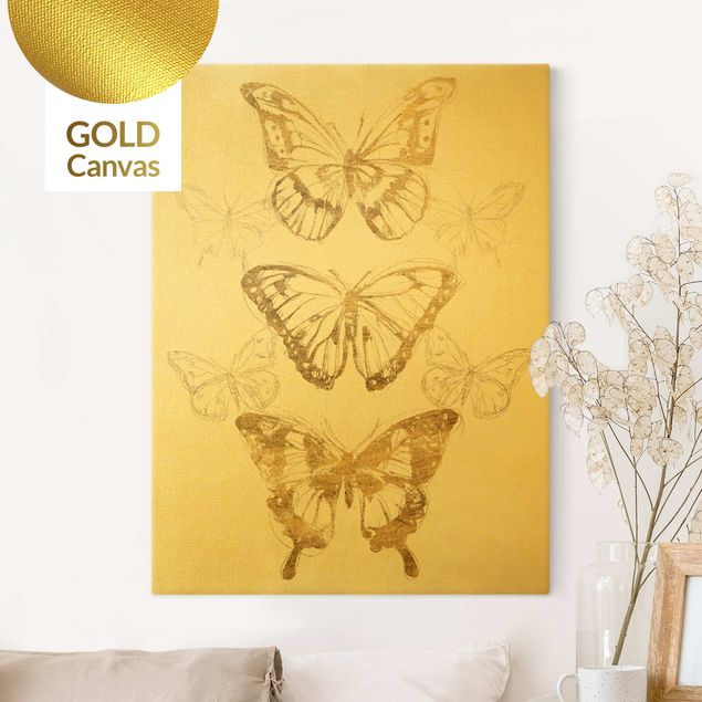 Billeder sommerfugle Butterfly Composition In Gold II