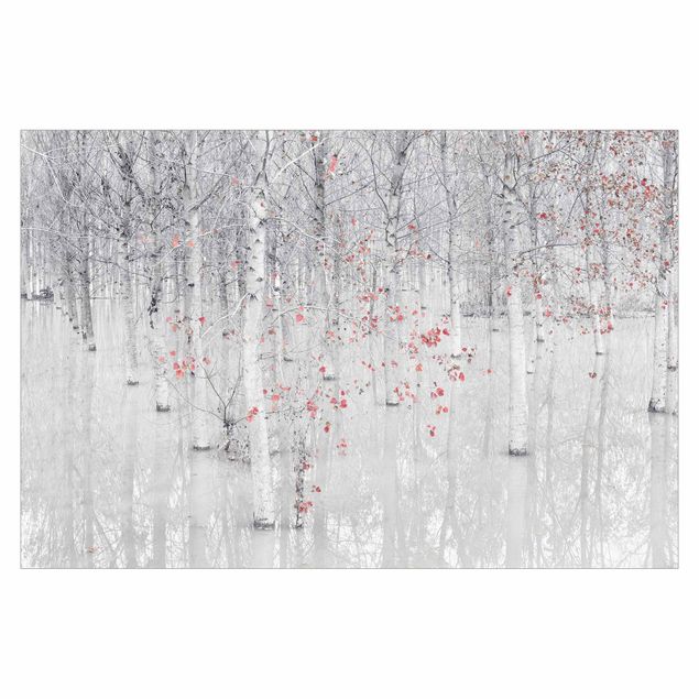 Tapet Birch Tree Forest With Light Pink Leaves