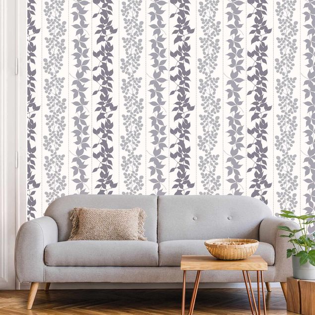 Tapet moderne Leaf Silhouettes With Stripes