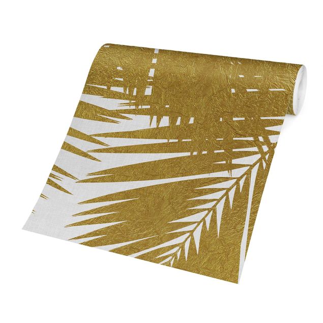 Tapet View Through Golden Palm Leaves
