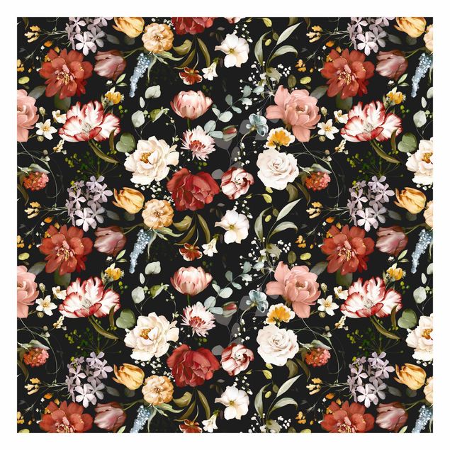 Tapet Flowers Watercolour Vintage Pattern on Black