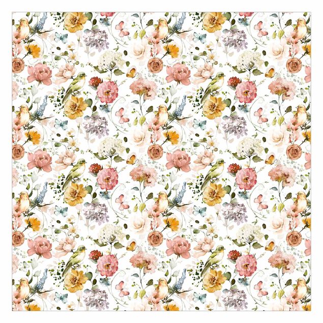 Dyre tapet Flowers and Birds Watercolour Pattern